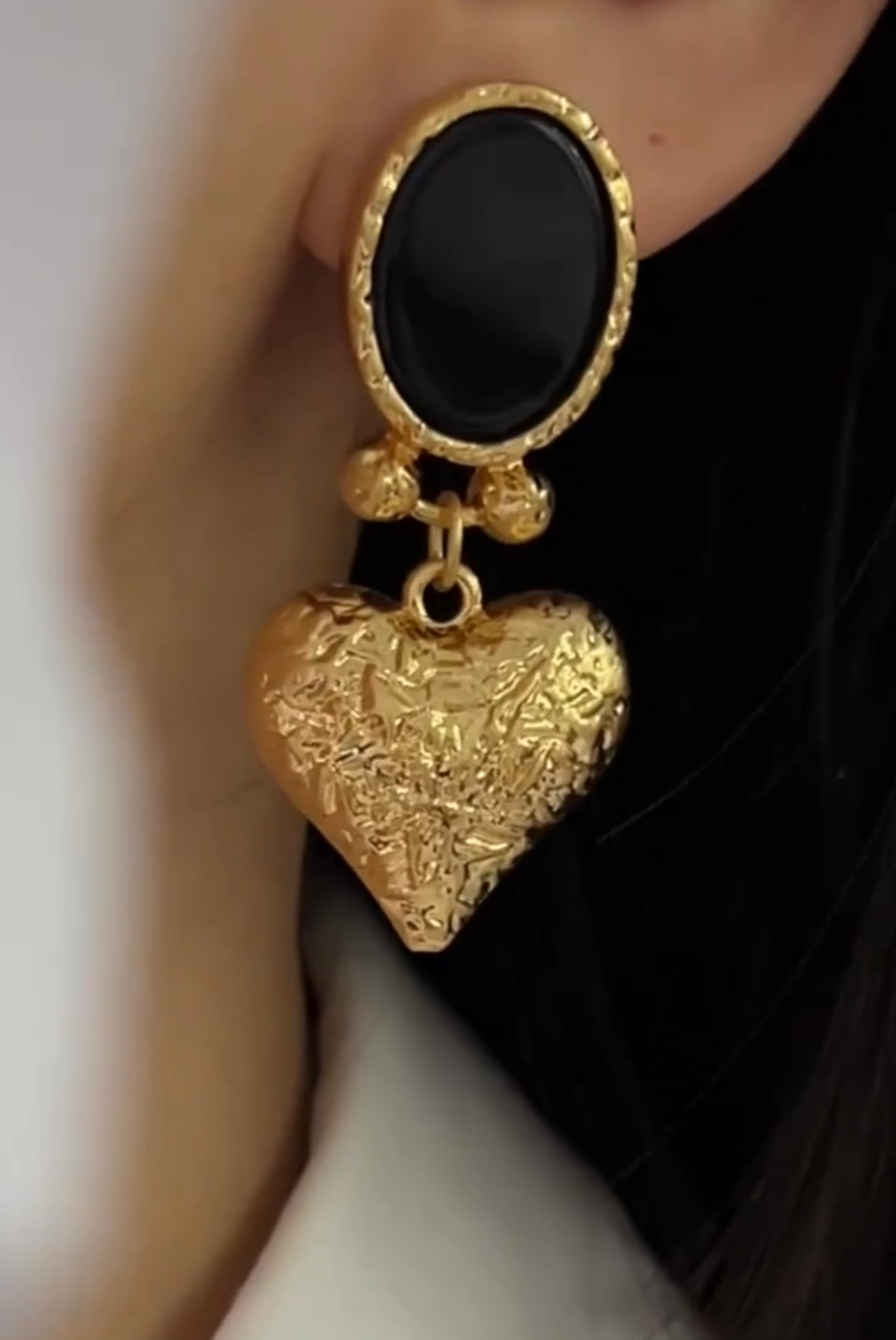 Gold Heart Pendant Earrings